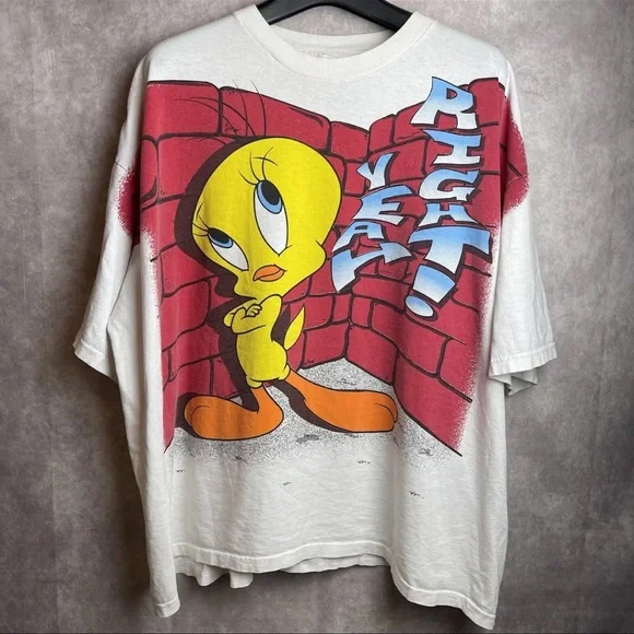 Vintage Looney Tunes Tweety Bird Yeah Right! All Over AOP T-Shirt Size 2XL  USA - Main Image